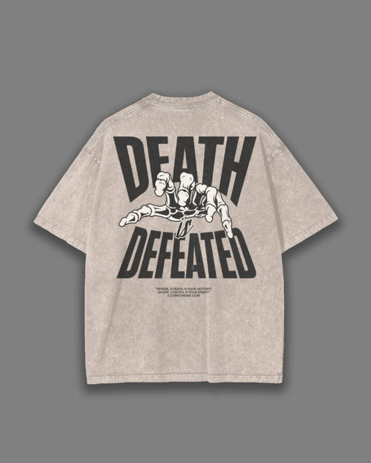 104 DEATH IS DEFEATED TEE IN TAN